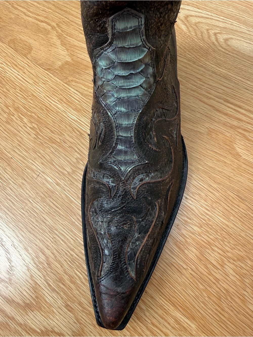 Sendra Men's Brown Western Ankle Boots with Teal Python Inlay, US Size 10 1/2 - Picture 11 of 11